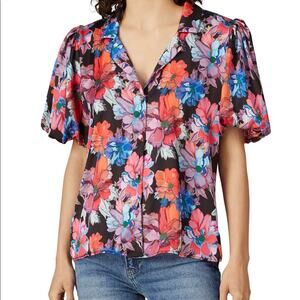 LoboRosa Multi Floral Short Sleeve Blouse Size Medium